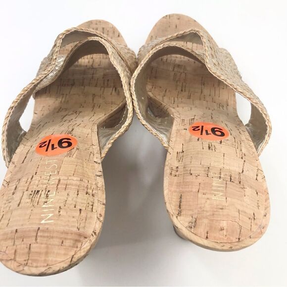 Nine West Gold Weave Crisscross Cork Wedge Sandals NEW - Picture 6 of 14